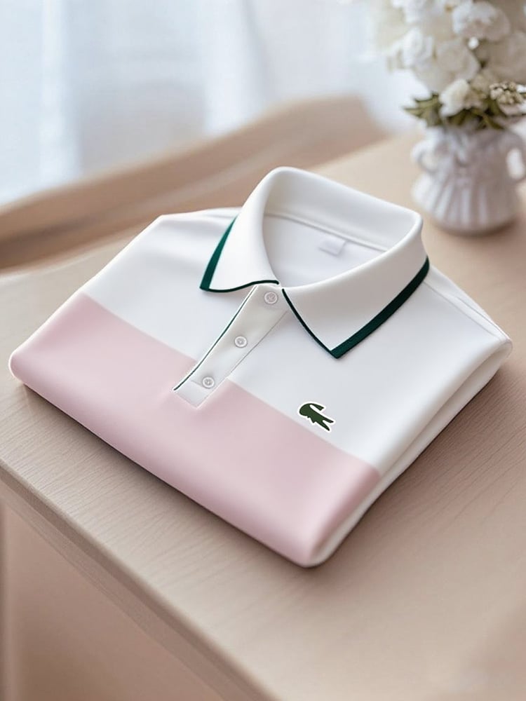 Men's Smart Casual Color Block Logo Button Short Sleeve Polo Shirt
