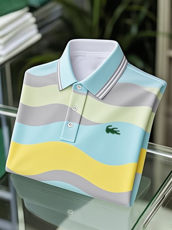 Men's Classic Business Multicolor Logo Button Short Sleeve Polo Shirt