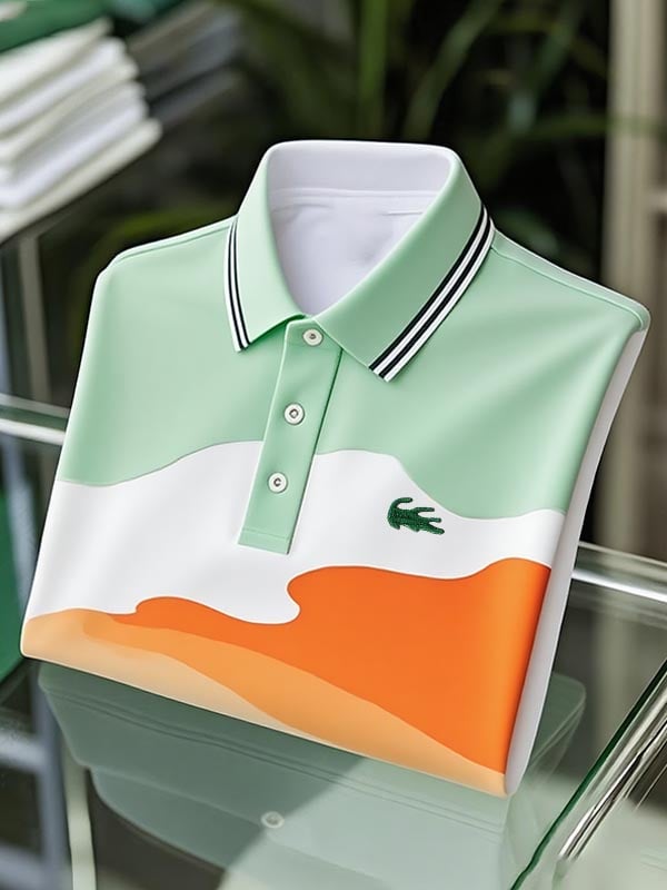 Men's Classic Business Tricolor Irregular Logo Button Short Sleeve Polo Shirt